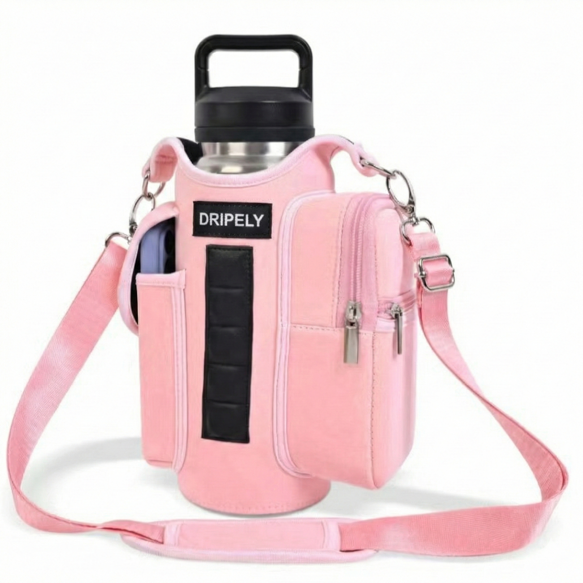 Water Bottle Carry Bag with Phone Pouch - Gym Crossbody Holder