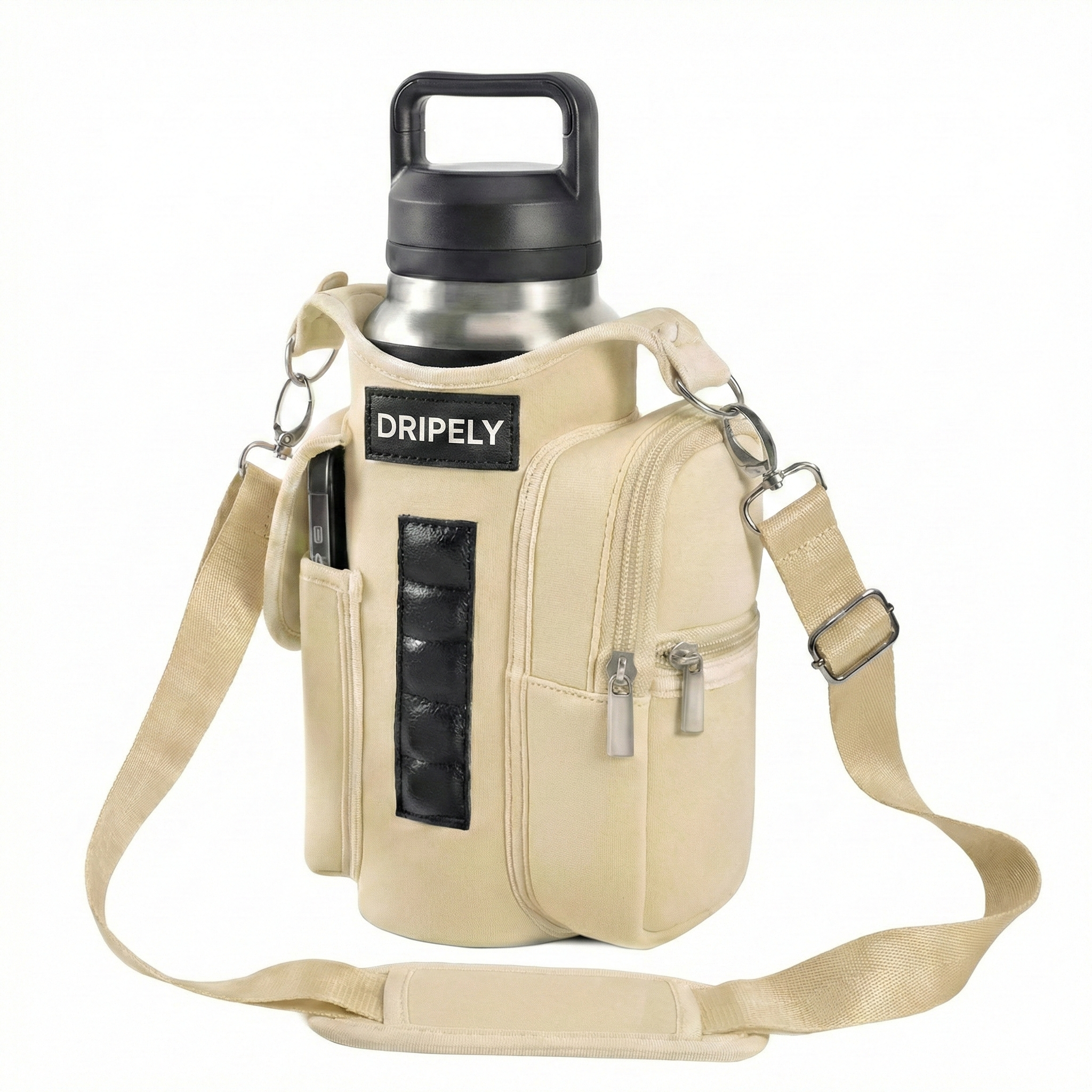 Water Bottle Carry Bag with Phone Pouch - Gym Crossbody Holder